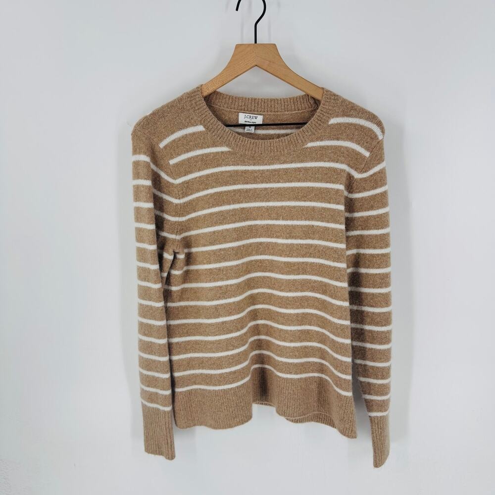 J. Crew Factory Extra Soft Striped Crewneck Sweater Camel White Size S Small